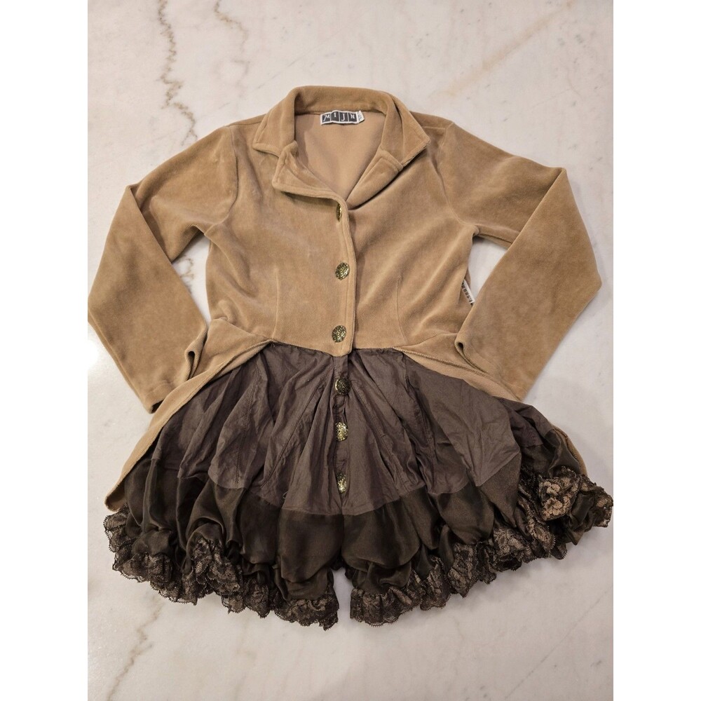 Mijn Kids Steampunk Frilly Ruffle Coat Size 6Y Dutch Brand Whimsical Tailcoat